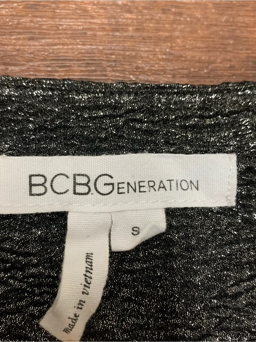 BCBGeneration Metallic Shimmer Black Shirt High Low Hem S Keyhole Back Oversize